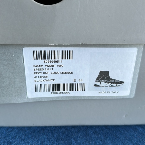 Balenciaga Speed 2.0 Knit Sneaker Black & White All Over Logo Size 44 or 11 - Picture 12 of 12